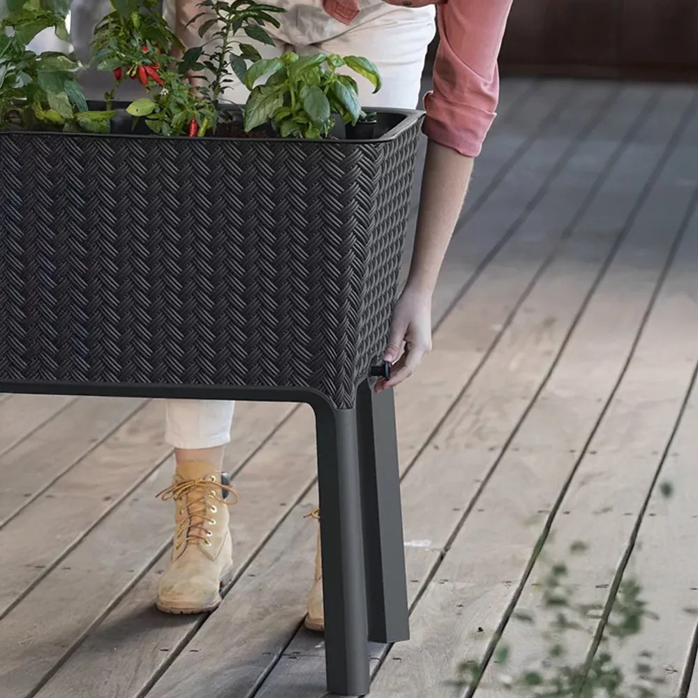 Splendor megemelt műanyag kerti virágláda 120l fonott rattan