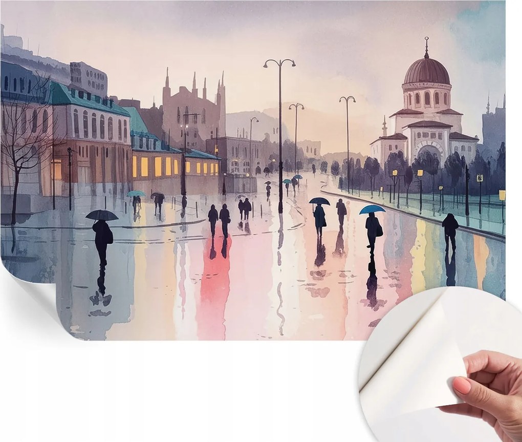 Öntapadós tapéta Fali furnér 3D hatás Esős séta 104x70 cm