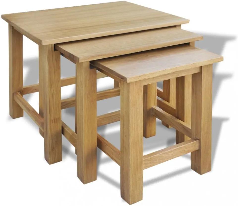 3 db tömör tölgyfa egymásba tolható asztal