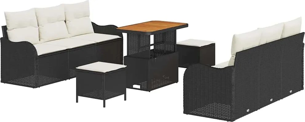 vidaXL Kerti Kanapé Szett párnával 9 pcs Fekete polirattan