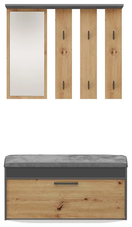 Riano MIX Parma előszobafal, 100x81,5x15 cm, antracit-tölgy