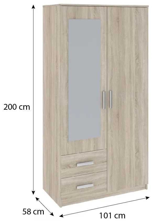 Verdana gardróbszekrény 100cm 2D2S Sonoma Oak N