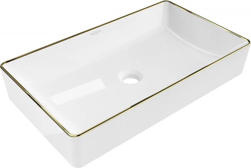 Mexen Nadia asztali mosdókagyló 62 x 35 cm, fehér/arany perem - 21616005