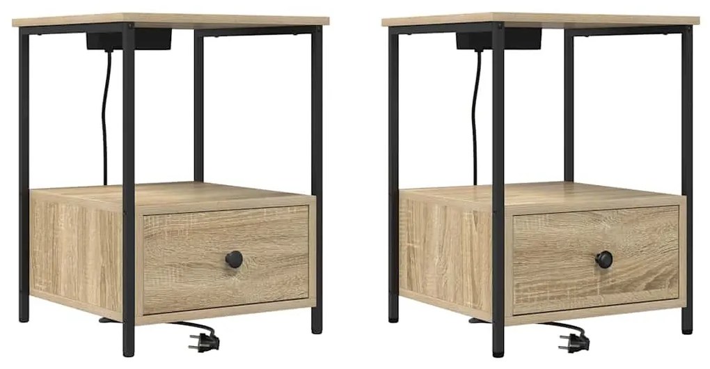 Éjjeliszekrény Töltőállomással 2 pcs sonoma tölgy Faanyag