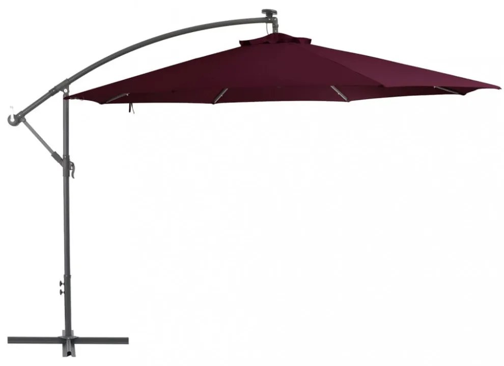 bordó konzolos napernyő LED-világítással 350 cm