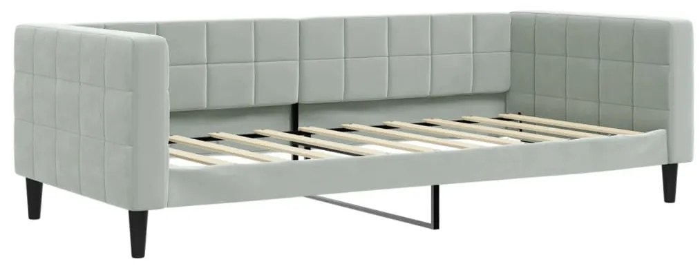 világosszürke bársony kanapéágy matraccal 90 x 190 cm