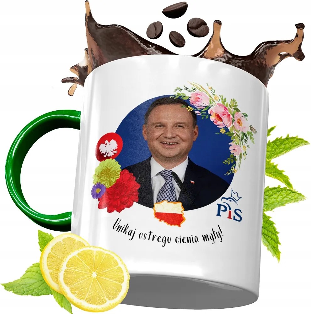 Zöld Bögre Andrzej Duda Elnök Ajándék Nyomtatott Fotóval
