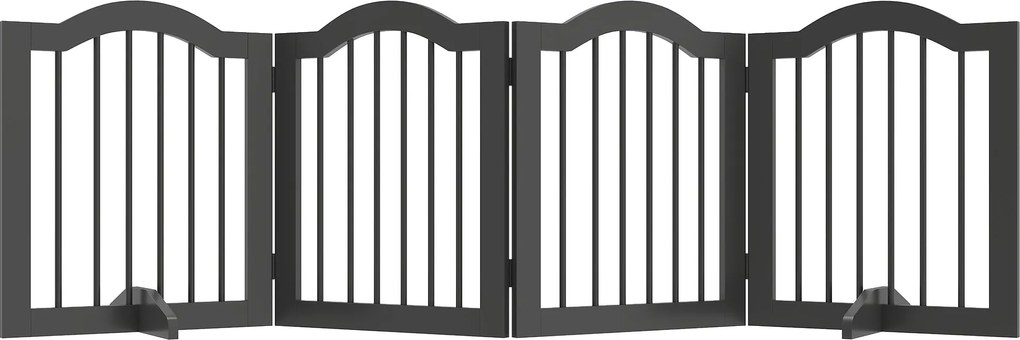 PawHut 4 részes összecsukható kutyakapu átjáróajtóval, 208 x 61 cm, önálló, 2 tartólábbal, lépcsőre/konyhába/folyosóra, fekete | Aosom