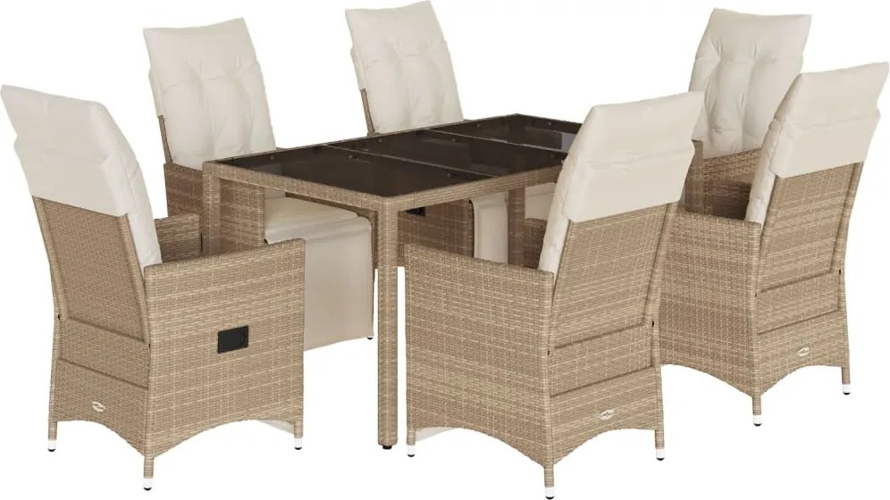 vidaXL 7 részes bézs polyrattan kerti bisztrógarnitúra párnákkal