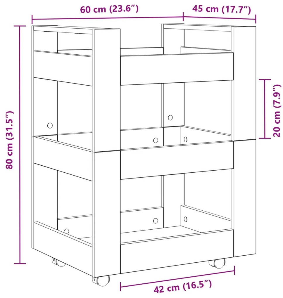 Konyhai Kocsi Fekete Tölgy 60x45x80 cm Összeszerelt Fa