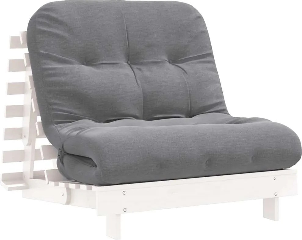 vidaXL fehér tömör fenyőfa futon kanapéágy matraccal 90 x 206 x 11 cm