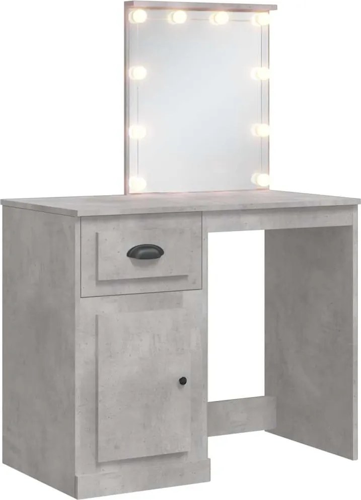 vidaXL betonszürke fésülködőasztal LED-lámpákkal 90x42x132,5 cm