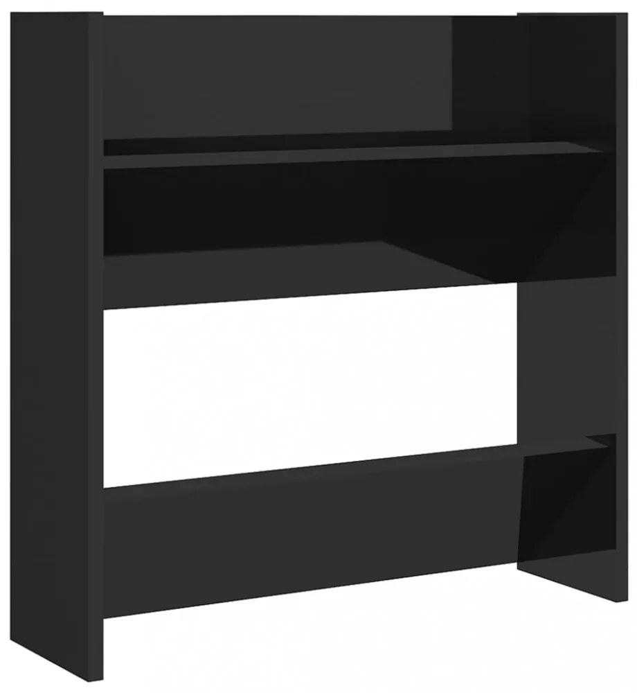 4 db magasfényű fekete szerelt fa fali cipősszekrény 60x18x60cm