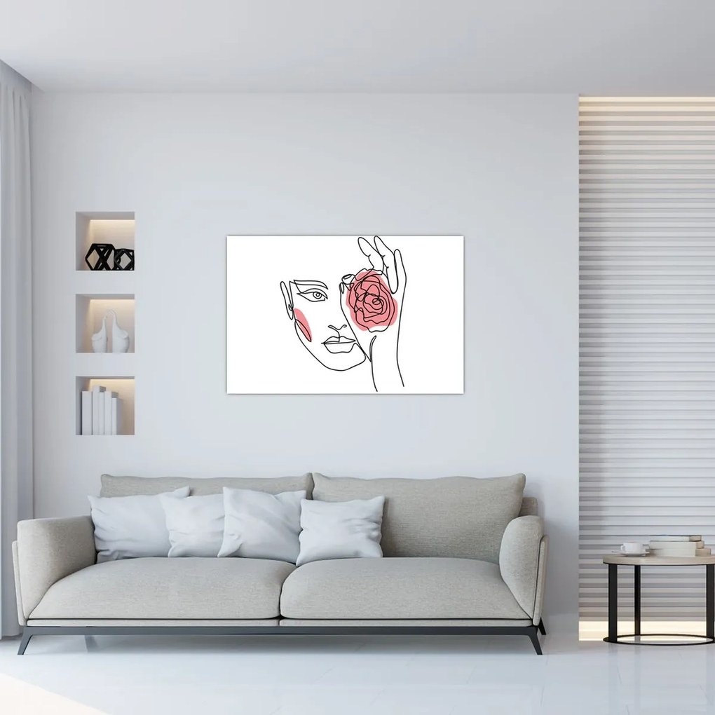 Kép - Line art arc rózsával (90x60 cm)