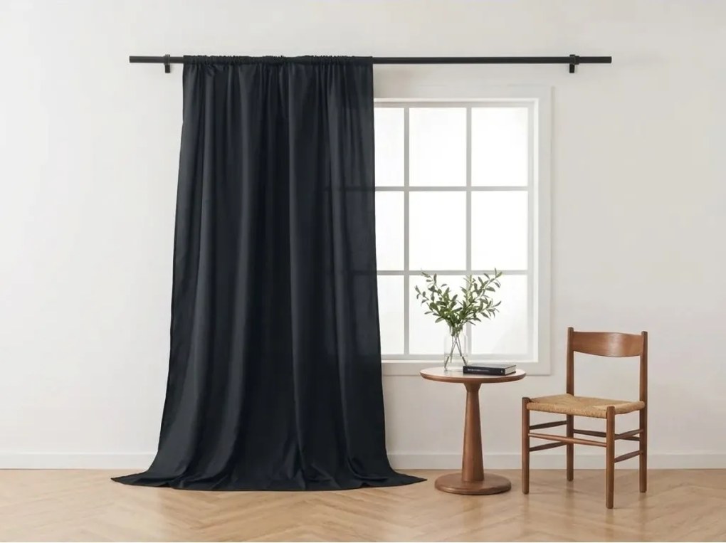 Függöny OXFORD LIGHT 140x270 cm, fekete Felfüggesztés: Hullámos sínszalag