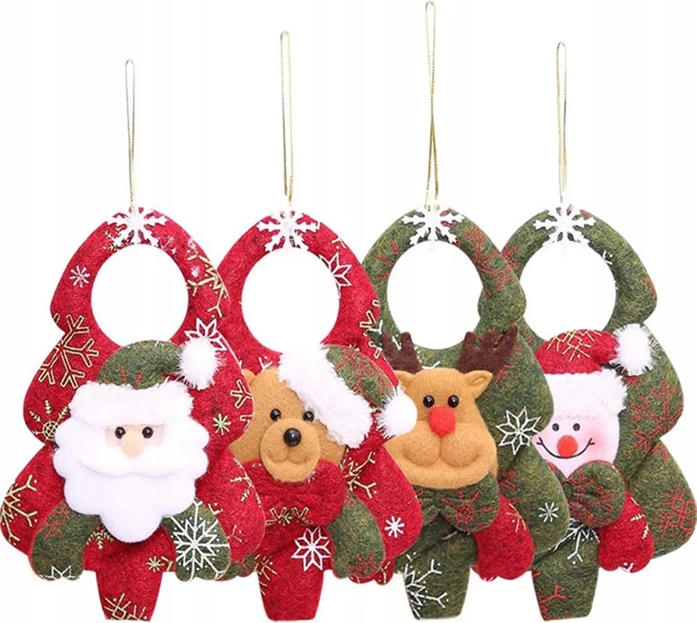 4 Db-os Karácsonyfadísz Szett Mikulás Rénszarvas Hóember