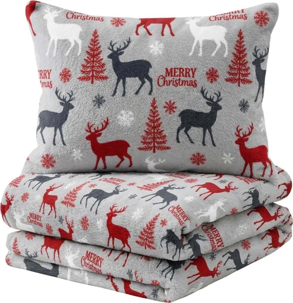 Szürke MERRY CHRISTMAS DEER mikroplüss ágyneműhuzat Ágyneműhuzat mérete: 2 db 70 x 90 cm | 200 x 220 cm