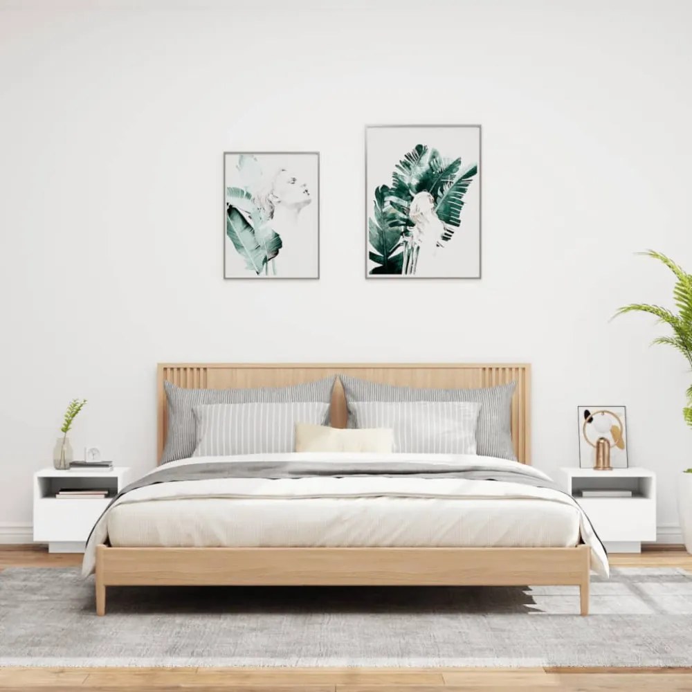 2 db fehér éjjeliszekrény LED-világítással 40 x 39 x 37 cm