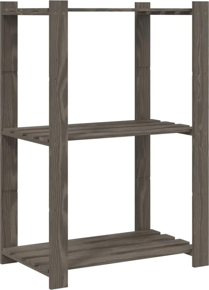 vidaXL 3 szintes szürke tömör fenyőfa tárolóállvány 60x38x90 cm