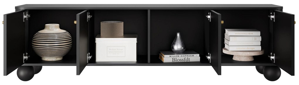 Vesper 4D TV-szekrény 187 cm - fekete / arany fogantyúk / gömb lábak