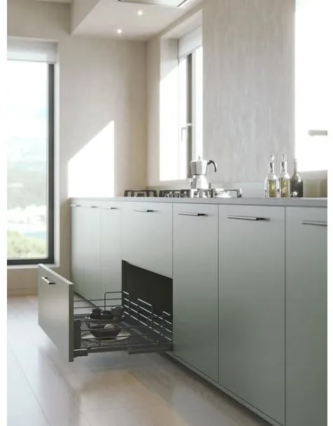 Konyhai fémrács, 900mm, 180mm magas fiók, frontrögzítéssel, antracit, teljes kihúzás, csillapított záródás, 30kg teherbírás, SIGE Green 116