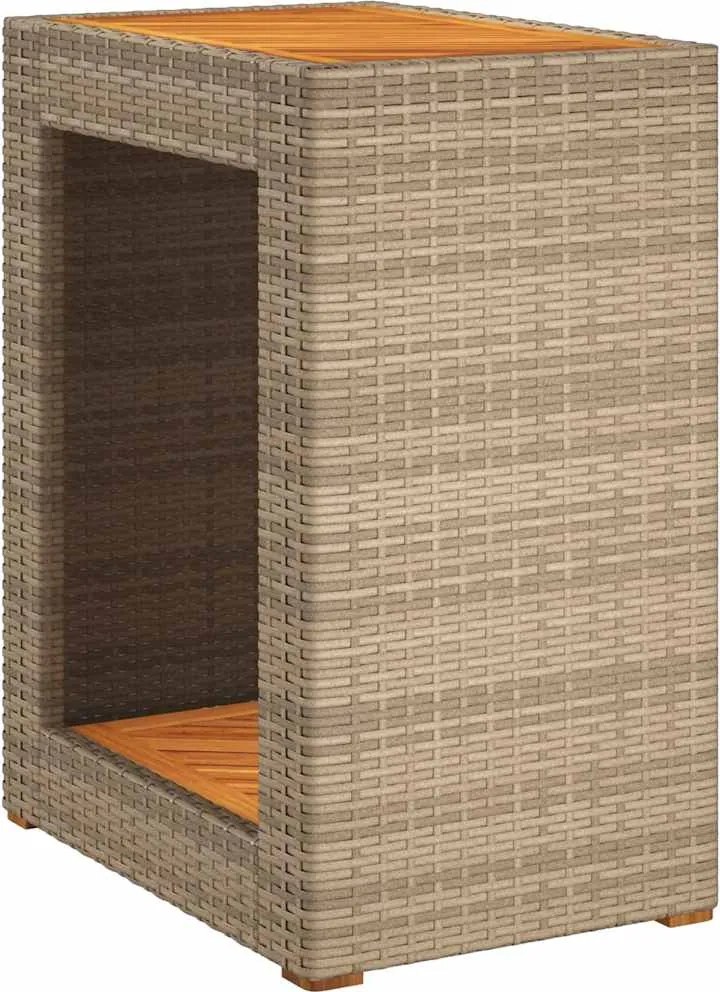 vidaXL bézs polyrattan kerti kisasztal fa asztallappal 60x40x75 cm