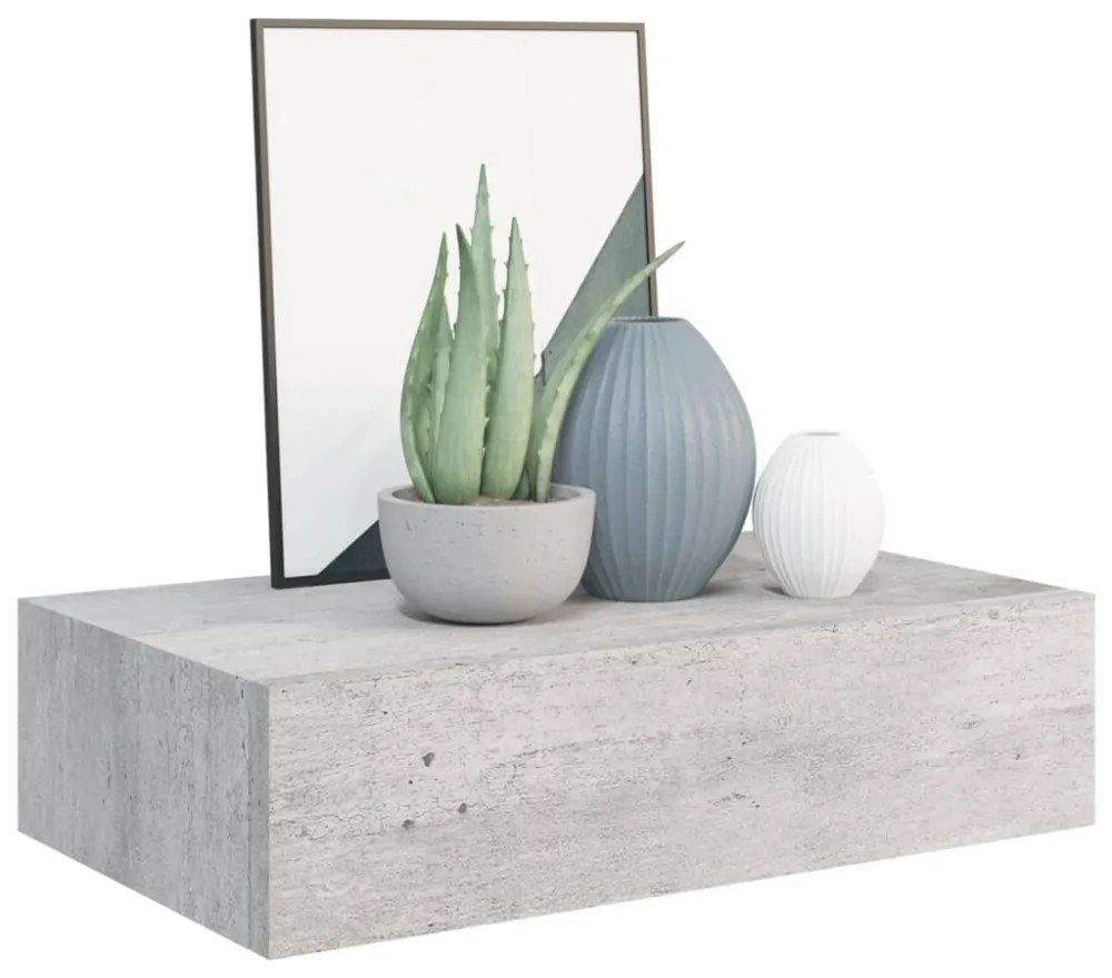 2 db betonszürke MDF falra szerelhető fiókos polc 40x23,5x10 cm