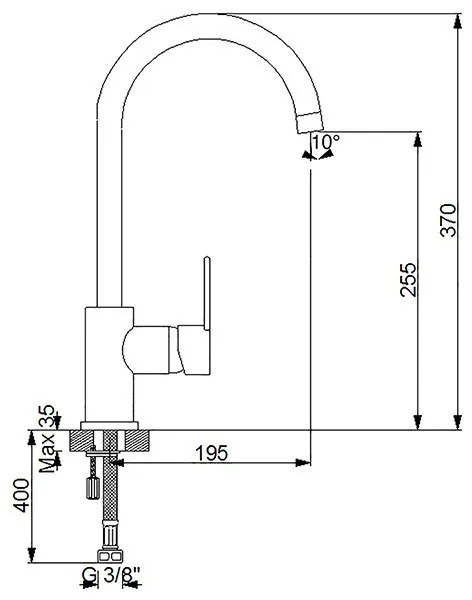 NewArc DOMINO álló mosogató csaptelep króm - PIROS flexibilis kifolyócsővel