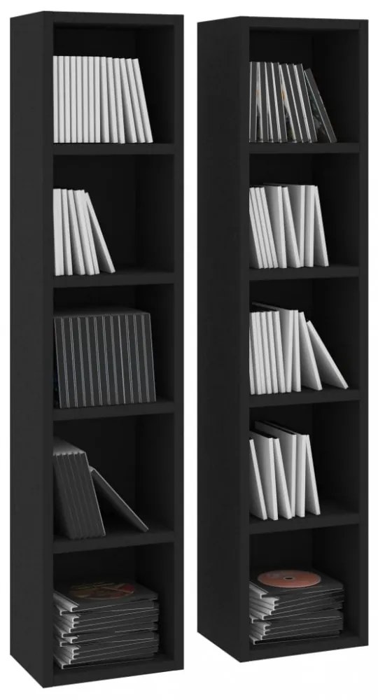 2 db fekete forgácslap CD-tartó szekrény 21 x 16 x 93,5 cm