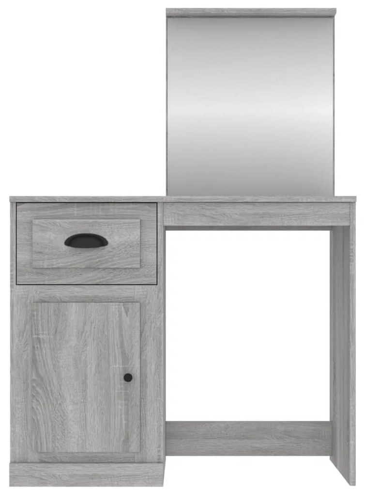 szürke sonoma szerelt fa tükrös pipereasztal 90 x 50 x 132,5 cm