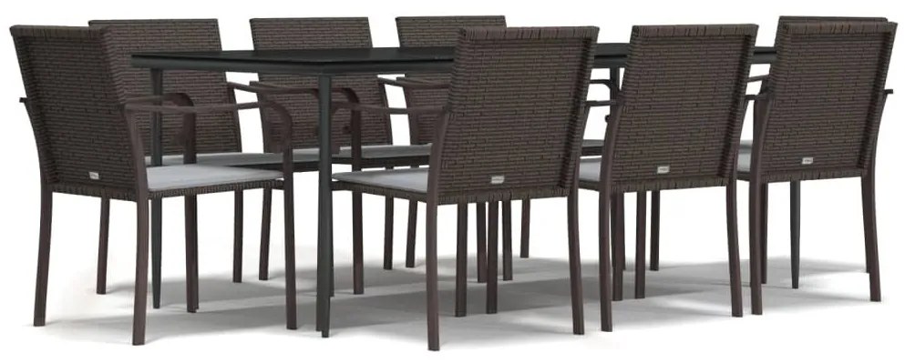 9 részes polyrattan és acél kerti étkezőgarnitúra párnával