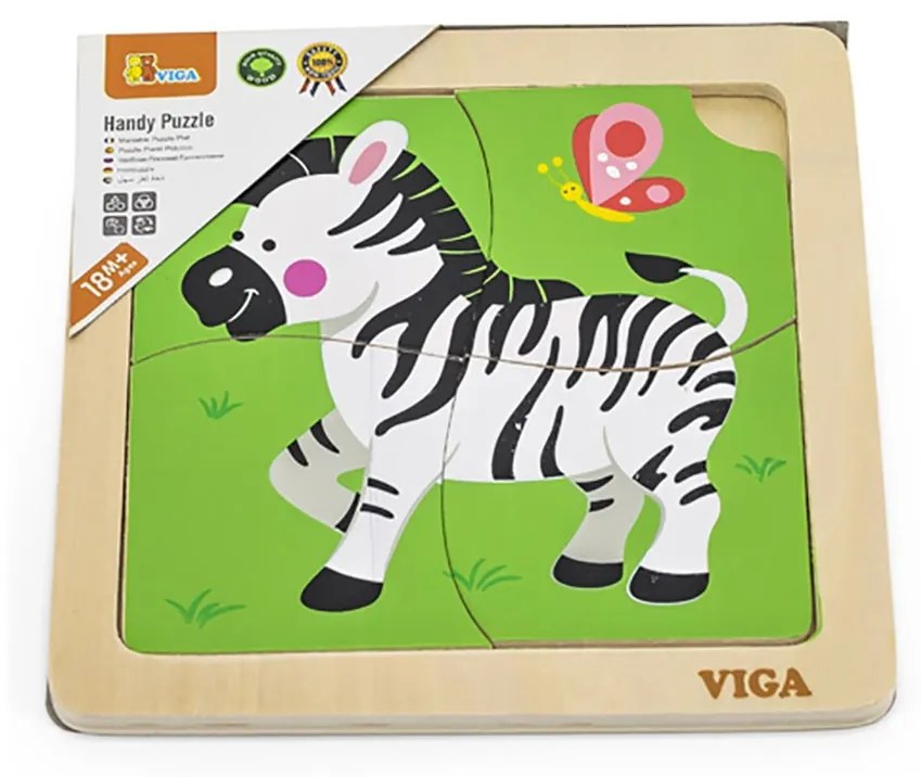 Fa képes kirakó puzzle Viga 4 db Zebra