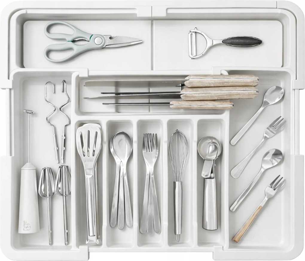 Utántöltő rendszerező konyhai fiókhoz evőeszközökhöz Szerszámok Kihúzható Fehér