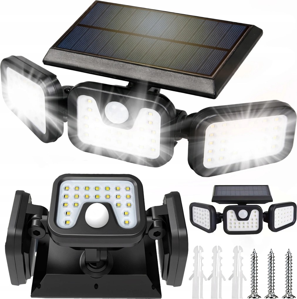 Led Napelemes Lámpa 3az1ben Kültéri Utcai Kerti Szürkület- És Mozgásérzékelő