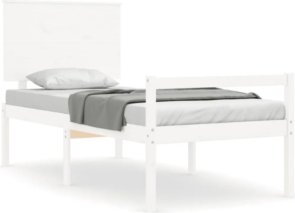vidaXL fehér tömör fa ágy időseknek fejtámlával 90x200 cm