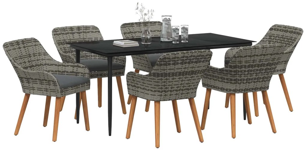 vidaXL Kert étkező szett párnával 7 pcs Szürke polirattan