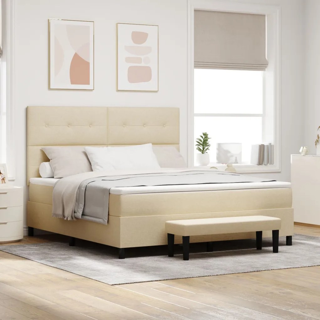 Box Spring Ágy Matraccal és Padlással Krém 180x200 cm Szövet