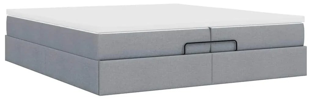 Ottomán ágykeret matracokkal Világosszürke 200x200cm szövet