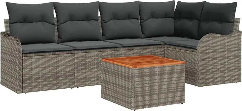 vidaXL Kerti Kanapé Szett párnával 6 pcs Szürke polirattan