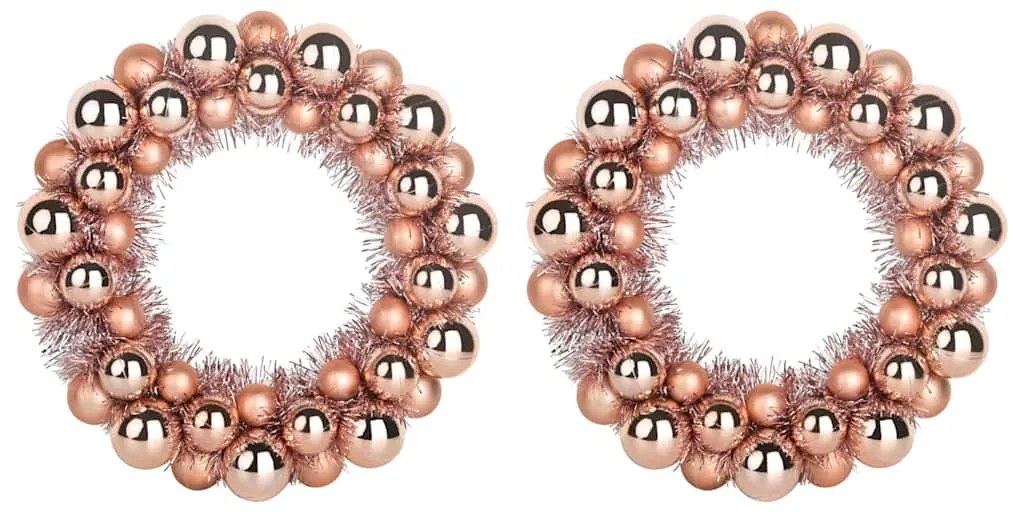 Karácsonyi labda koszorúk 2 pcs Rózsaarany 33 x 33 x 7 cm