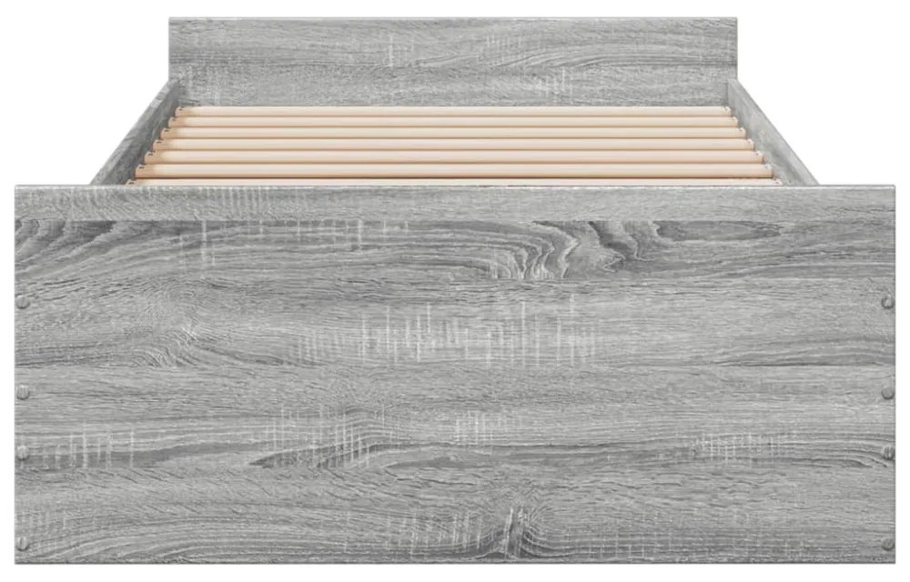szürke sonoma színű szerelt fa ágykeret fiókokkal 75x190 cm
