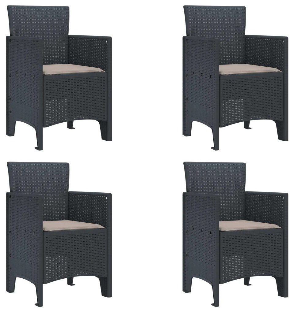 vidaXL Kerti Szék párnával 4 pcs Antracit 53 x 49 x 85 cm Polipropilén