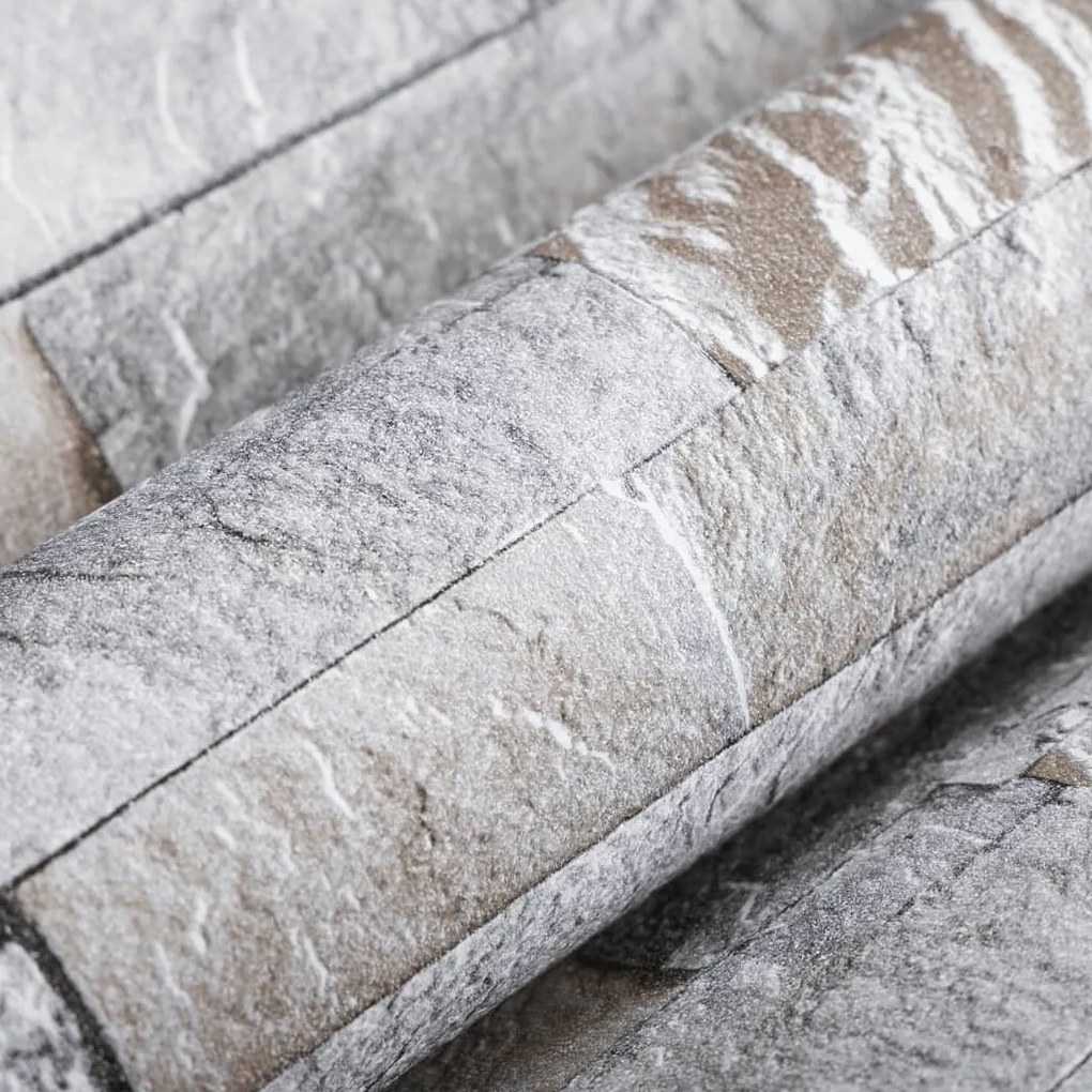 szürke és barna kőhatású nem szőtt 3D tapéta 10 x 0,53 m
