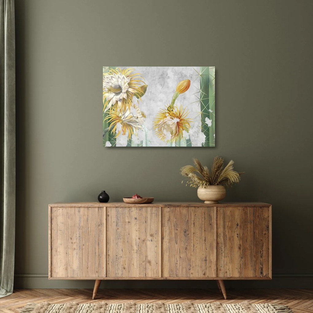 Kép - virágzó kaktuszok, vintage (üvegen) (70x50 cm)