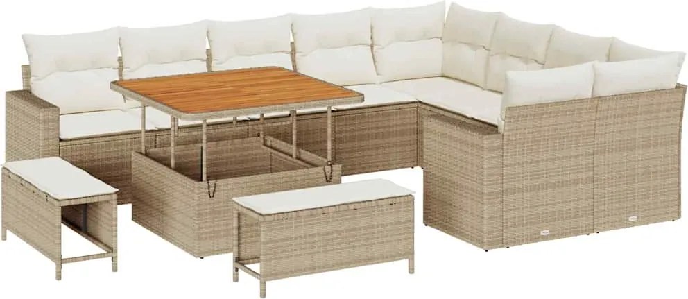 vidaXL Kerti Kanapé Szett 12 pcs Bézs polirattan