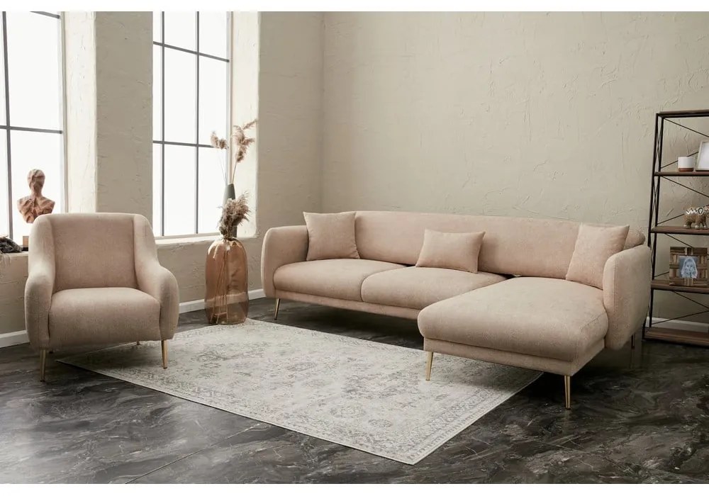 Bézs sarokkanapé (jobb oldali-heverő résszel) Simena – Balcab Home