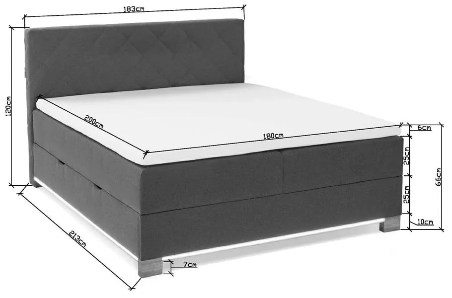 Szürke ágyneműtartós boxspring ágy 180x200 cm Messina – Meise Möbel
