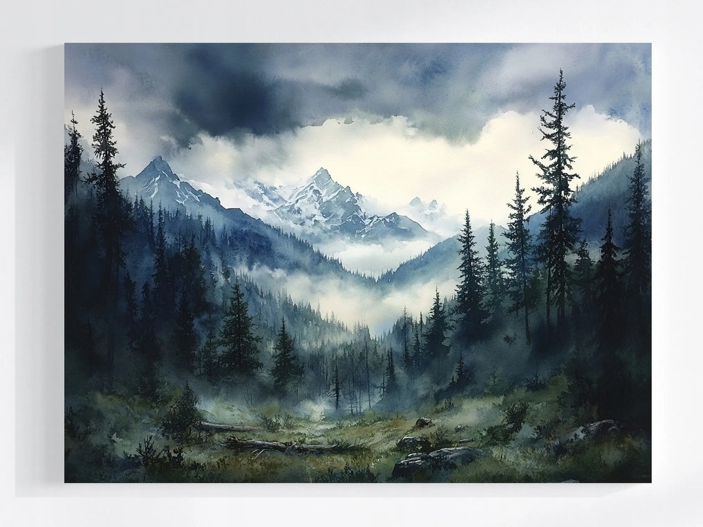 Vászonkép Canvas Tájkép Hegyek Csúcsok Erdő Ég Felhők Vihar 80x60