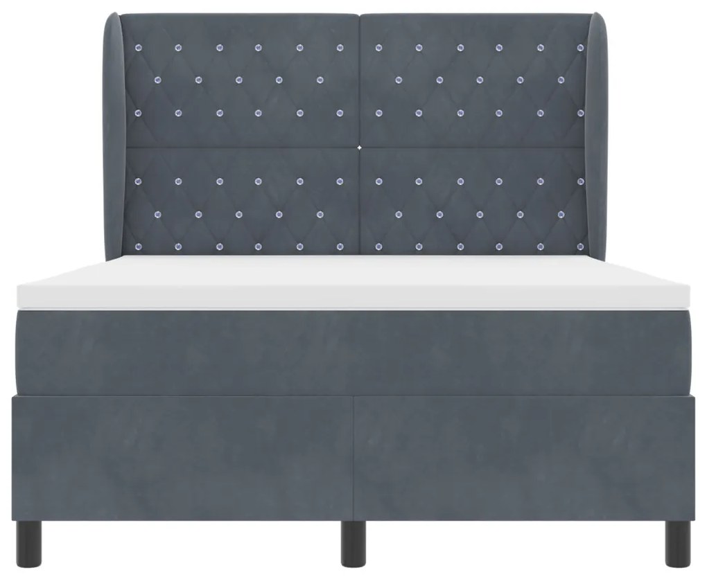 Box Spring Ágy Matrac Sötétszürke 140x200 cm Bársony