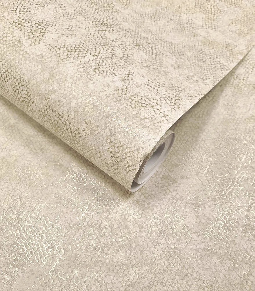 Holden Decor Textura Ophidian krém-szürke kígyóbőr mintás fémhatású vlies tapéta – 66122